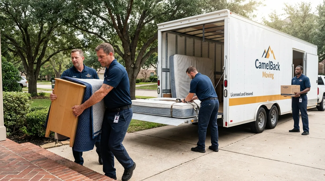 Crew loading residential truck for cross-state move from Lansing, KS